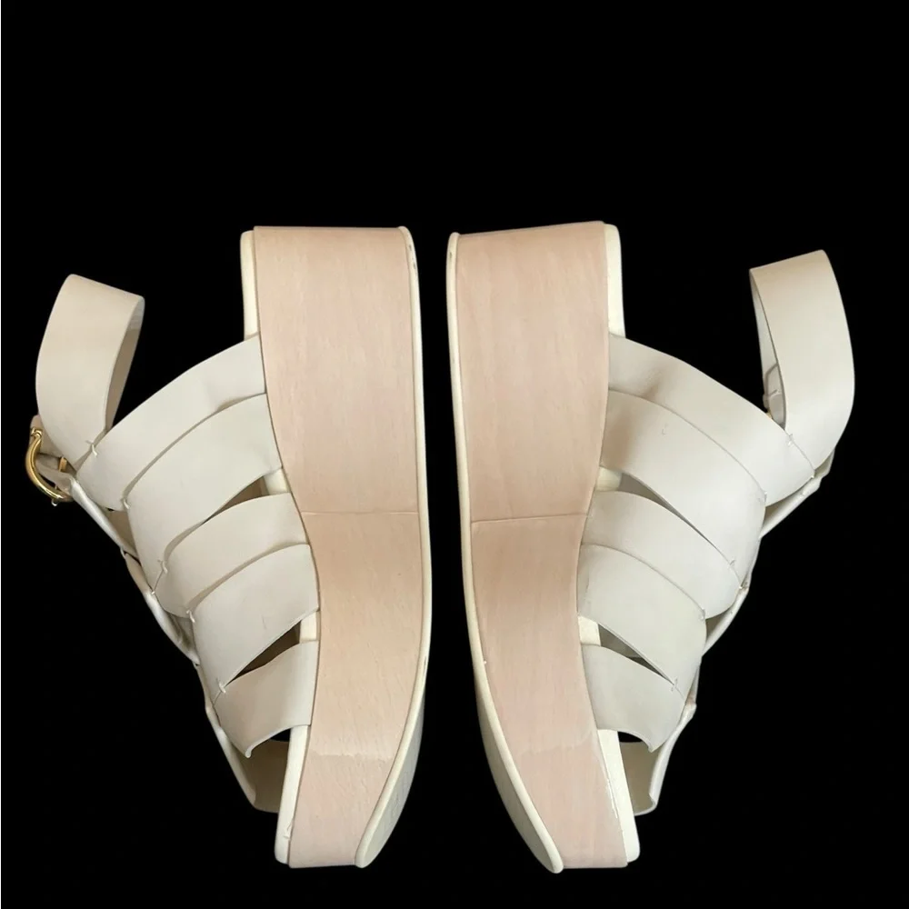 SALVATORE FERRAGAMO EUGENIA PLATFORM SADDLE SOFT LEATHER SANDALS 10C